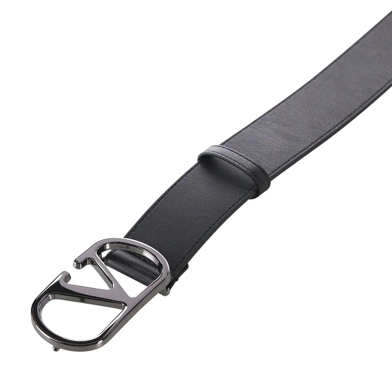 Valentino Garavani Leren Riem Gürtel mit Logo-Schnalle schwarz