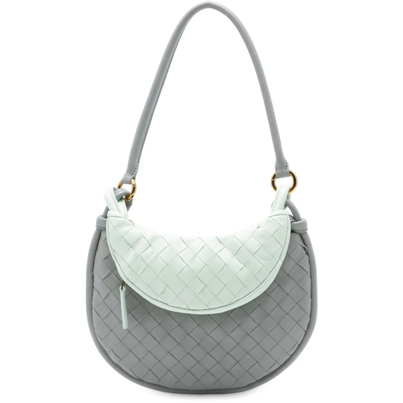 Bottega Veneta Schultertasche Small Bicolor Lambskin Intrecciato Gemelli Bag grau