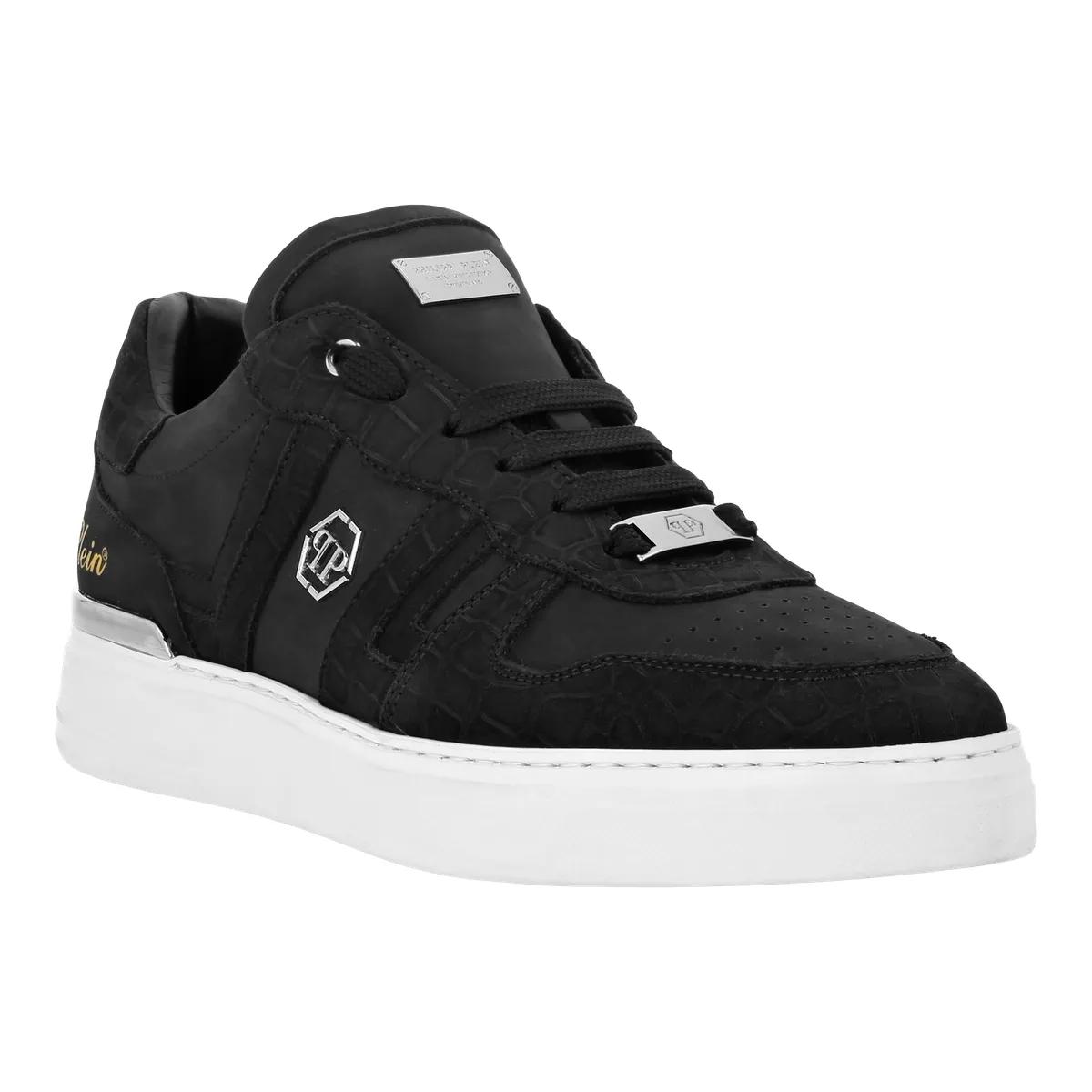 Philipp Plein Low-Top Sneaker - Lo-Top Turnschuhe Cocco Crocco Geprägt - Gr. 46 (EU) - in Schwarz - für Damen und Herren