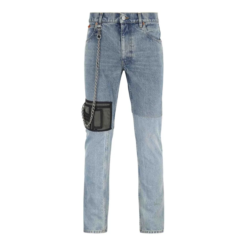 Martine Rose Jeans Patchwork Denim Jeans With Pendant Chain Blue