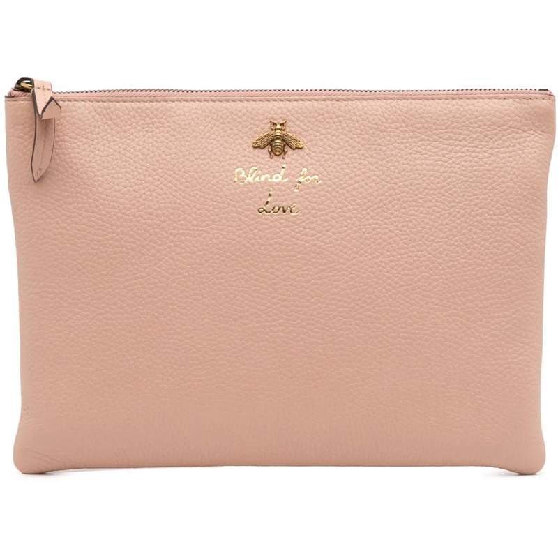 Gucci Pochette Leather Blind For Love Clutch rose