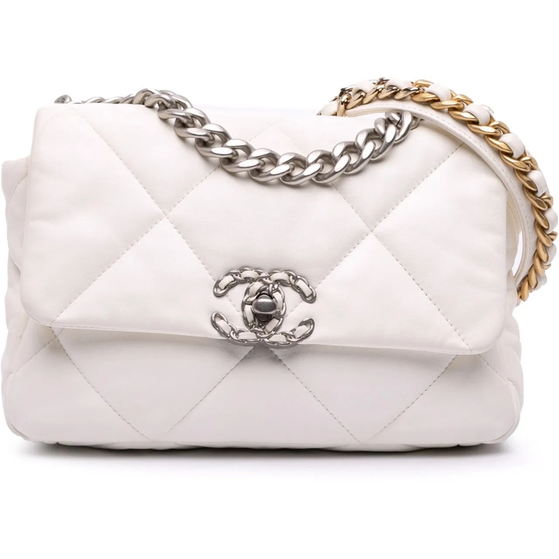 Chanel Schultertasche Medium Lambskin 19 Flap weiß