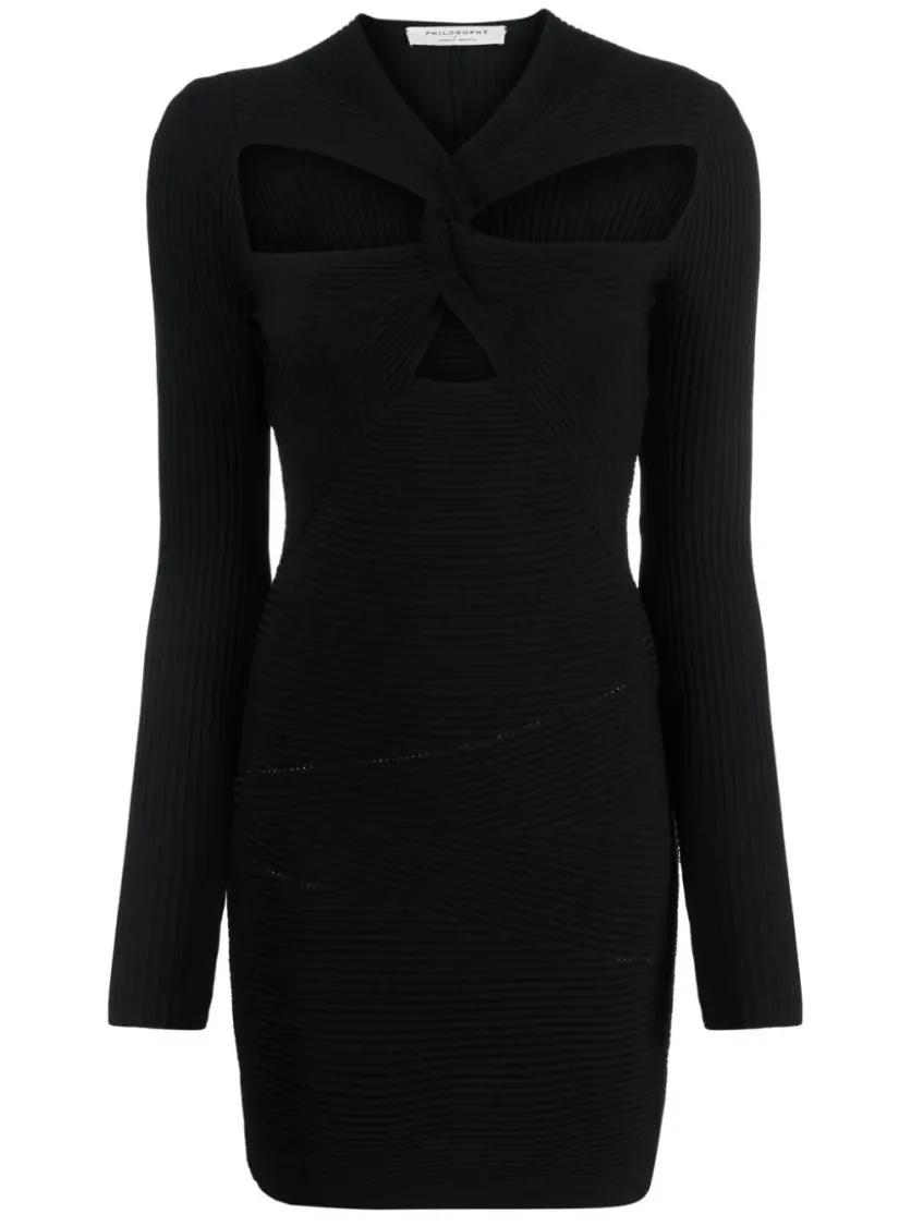 Thumbnail - Philosophy Di Lorenzo Serafini - Twisted Neckline Black Mini Dress - Größe 42 - schwarz