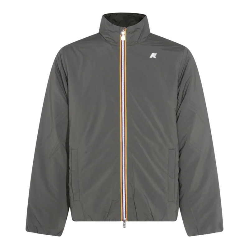 K-Way  Grey Jacket With Zipper And Contrast Stripes Grey