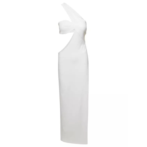 Mônot White One Shoulder Asymmetrical Dress With Side Cu White 