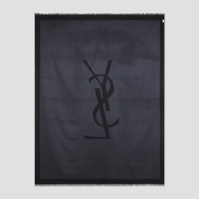 Saint Laurent Écharpe légère Large Rectangular Black Silk Scarf Black