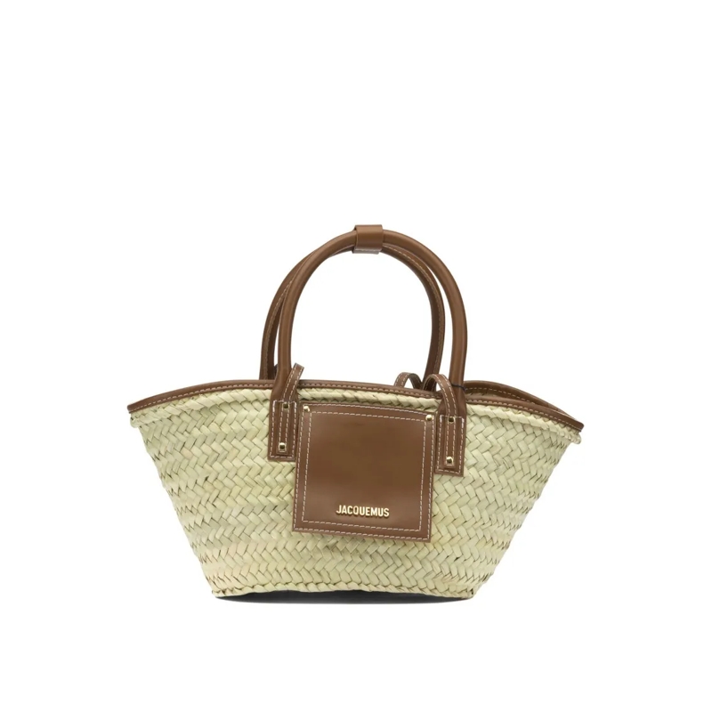 Jacquemus Sac à bandoulière Woven Basket-Style Handbag With Leather Trim Neutrals