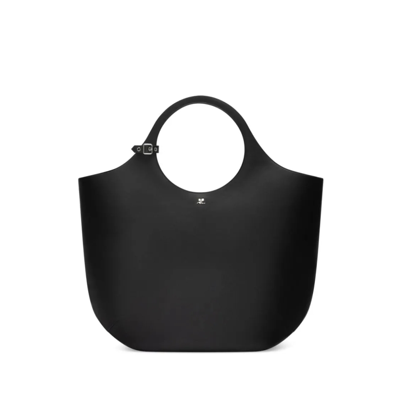 Courrèges Schultertasche Grained Black Calf Leather Handbag Black