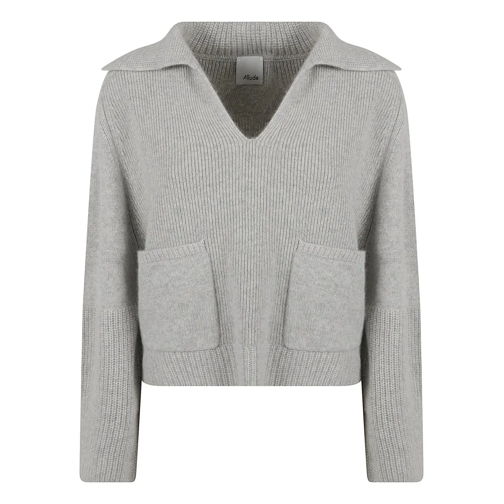 Allude Pull Grey Cashmere Ribbed Knit Sweater With Polo Collar Grey