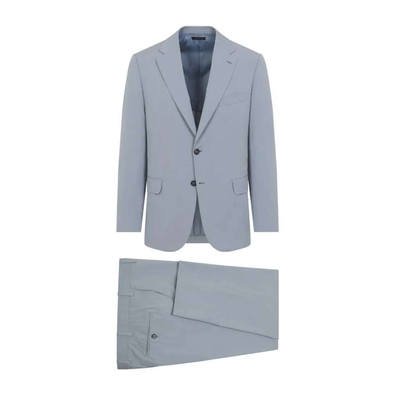 Brioni Pakcombinatie Tailored Blue Cotton-Silk Blend Suit With Notch La Grey
