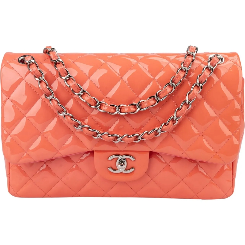 Chanel Sac à bandoulière Chanel Quilted Patent Leather Jumbo Double Flap Cr rose