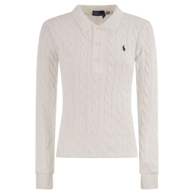 Polo Ralph Lauren Langärmeliges Oberteil Plaited Cotton Polo Shirt White