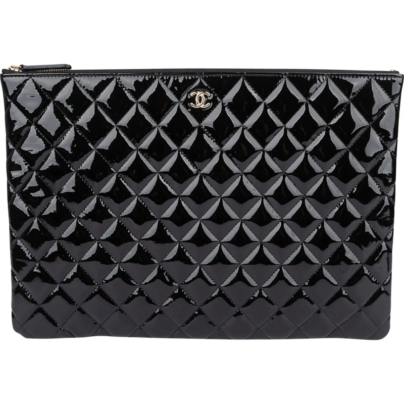 Chanel Sac à bandoulière Chanel Quilted Patent Leather CC Clutch schwarz