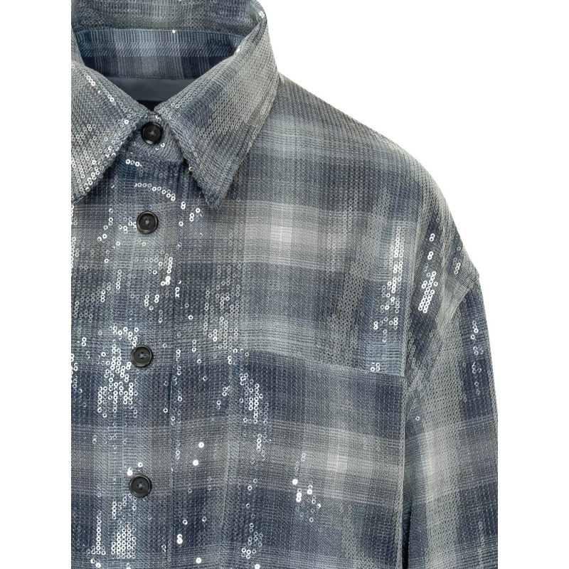 Pinko Bluse Orchidea Overshirt Check con Paillettes grau(Image 4)