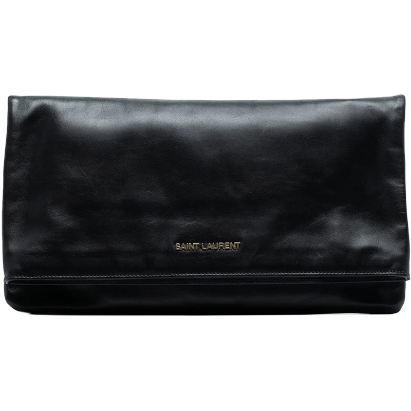 Saint Laurent Pochette Leather Letters Fold Over Clutch schwarz
