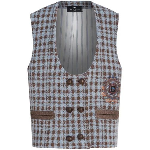 Etro Houndstooth Embroidered Gilet Blue 