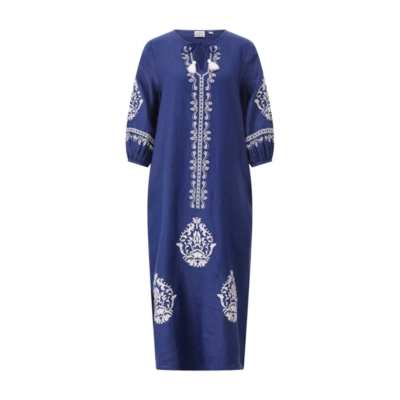 Emily can den Bergh Minikleid Midikleid aus Leinen Dunkelblau