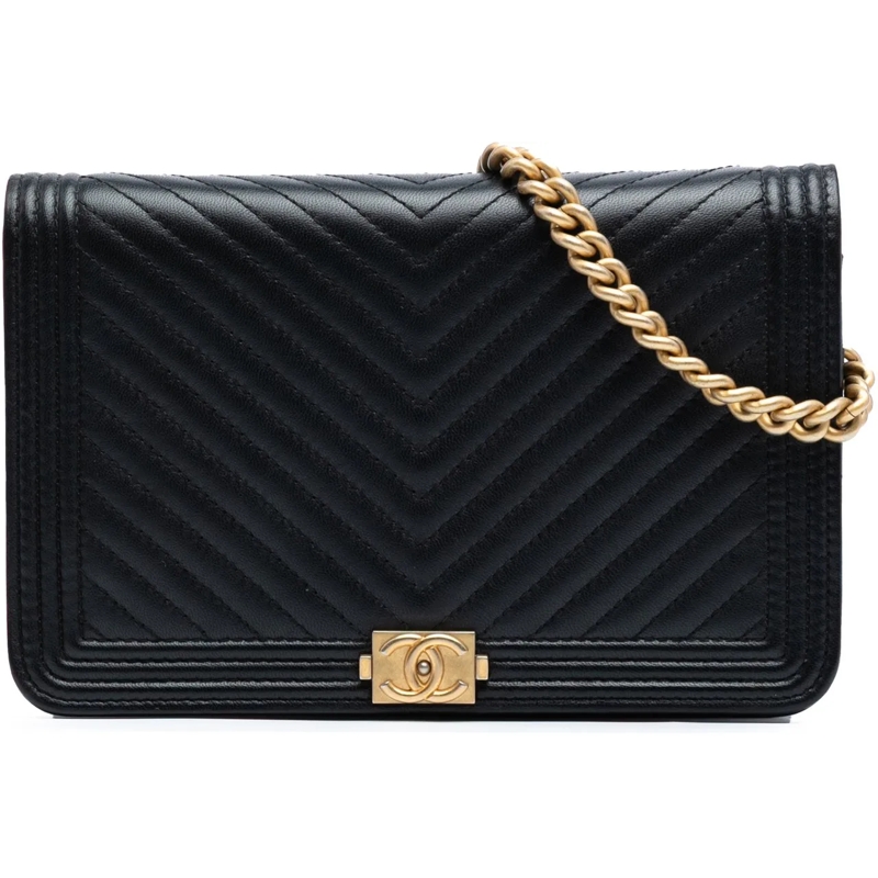 Chanel Sac à bandoulière Chevron Quilted Calfskin Boy Wallet On Chain schwarz
