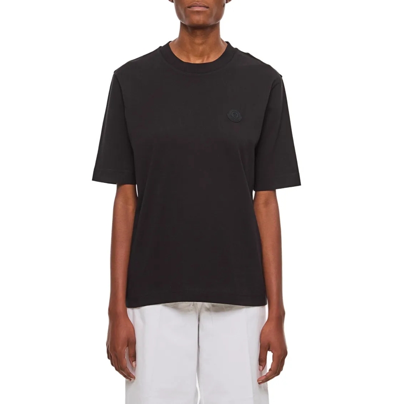 Moncler T-shirt Crew-Neck T-Shirt With Embossed Logo In Black Black