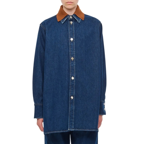 Plan C Long Sleeve Denim Shirt Blue Skjortor