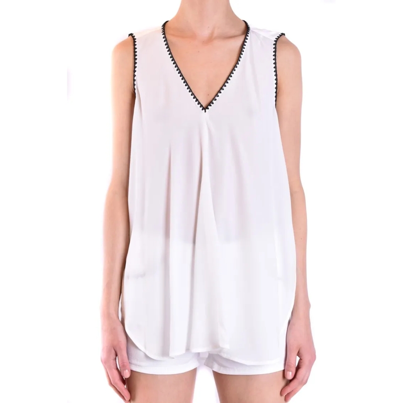 Dondup Blouse Sleeveless White Top With Delicate Black Trim White