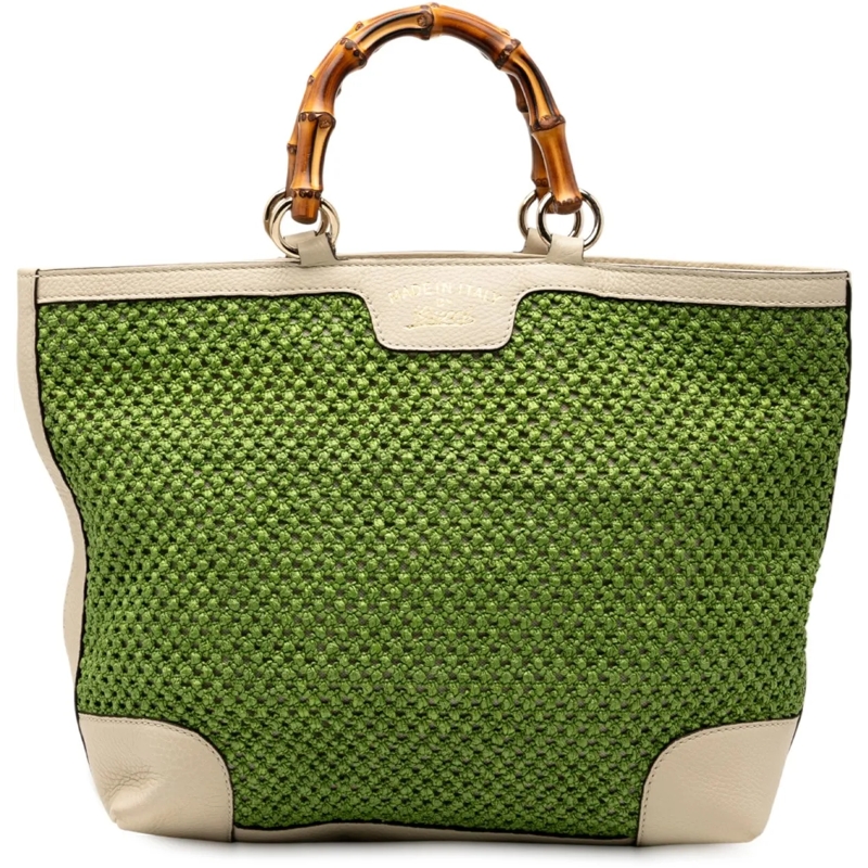 Gucci Shopper Large Raffia Bamboo Shopper Tote grün
