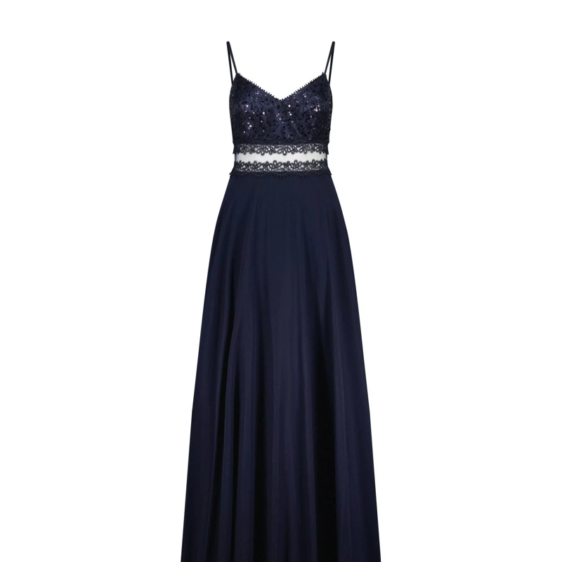 Vera Mont Robe longue Cocktailkleid mit Paillettenbesatz Dunkelblau