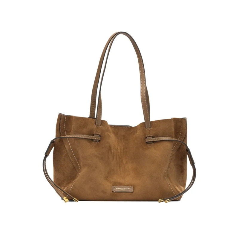 Gianni Chiarini Tote Medium Brown Suede Shoulder Bag With Drawstring De Brown