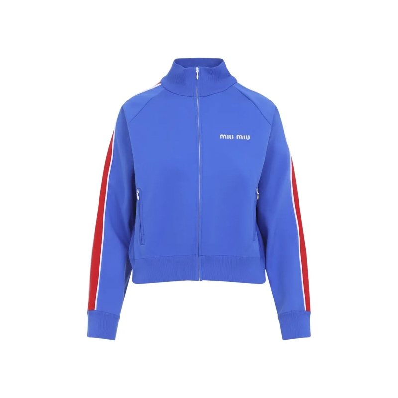 Miu Miu Overgangsjas Sporty Zip-Up Jacket With Bold Stripes Blue