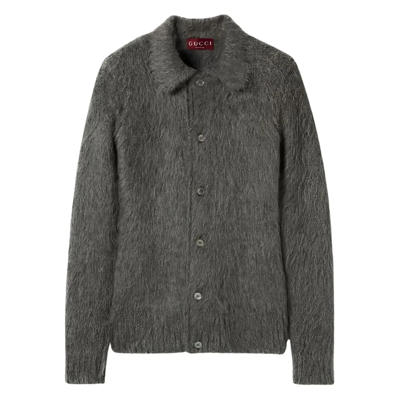 Gucci Polohemd Textured Plush Fabric Shirt With Classic Collar Grey