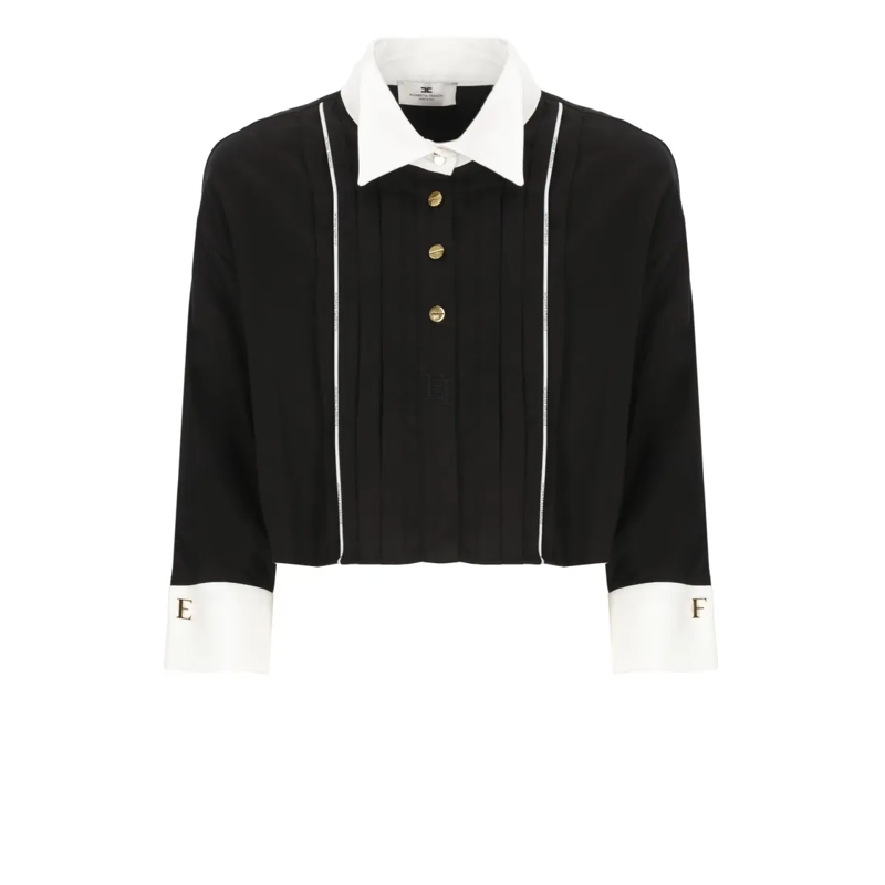 Elisabetta Franchi Chemisier Cropped Black Shirt With Contrasting Details Black