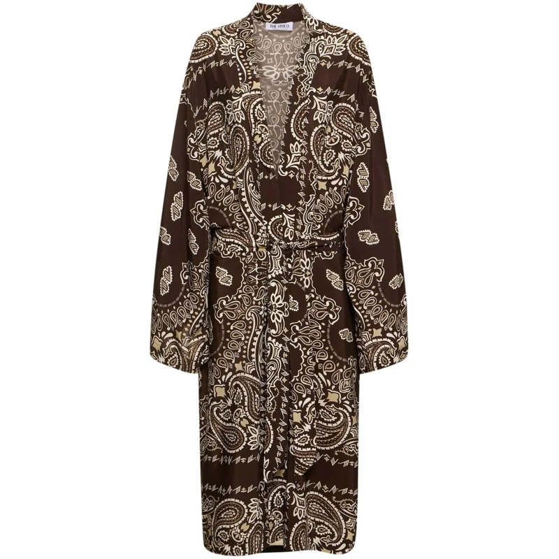 The Attico T-shirt Printed Viscose Twill Kaftan Dress Brown