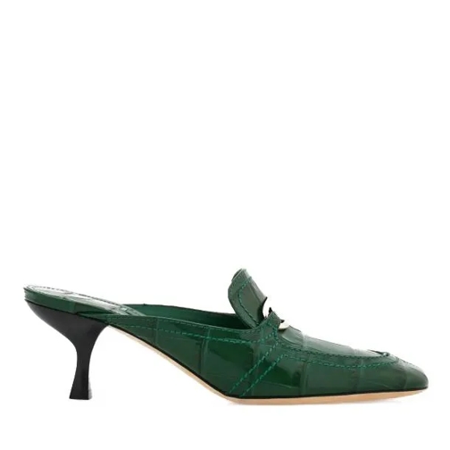 Salvatore Ferragamo Green Logo Buckle Mules Shoes Green Slip-ins