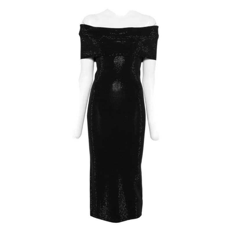 MICHAEL Michael Kors Midikleid Off-The-Shoulder Fitted Black Midi Dress Black