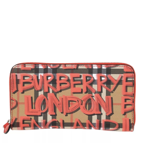 Burberry Graffiti Vintage Check Leather Red Portemonnaie mit Zip-Around-Reißverschluss