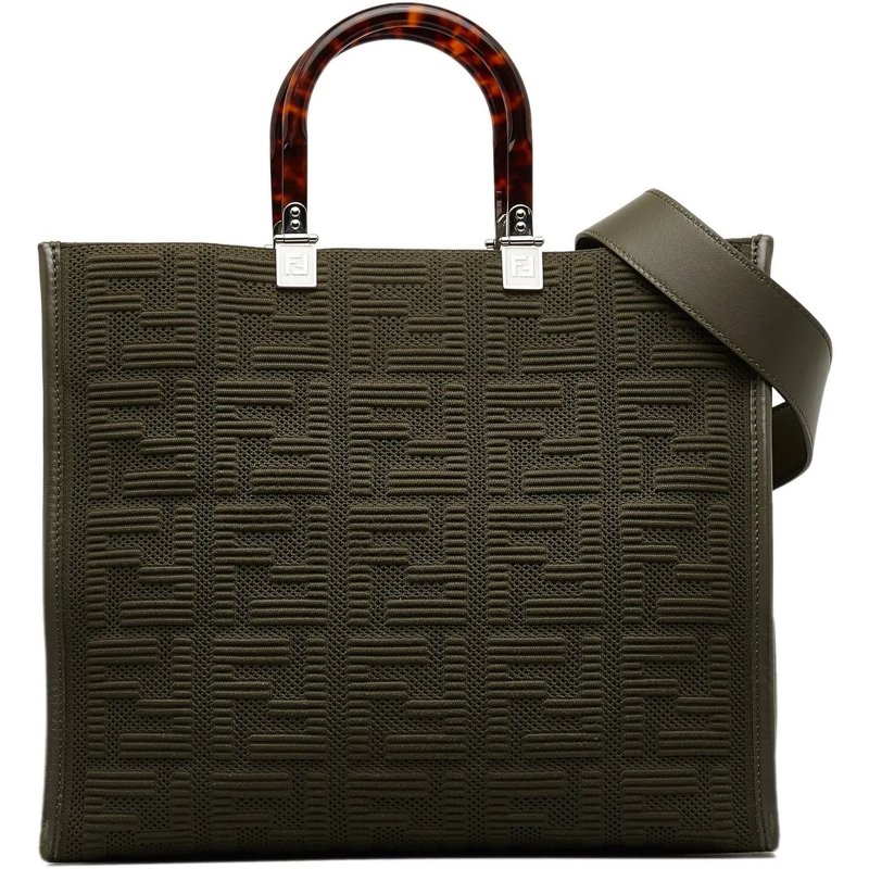 Fendi Schultertasche Medium Zucca Sunshine Shopper Canvas Tote grün
