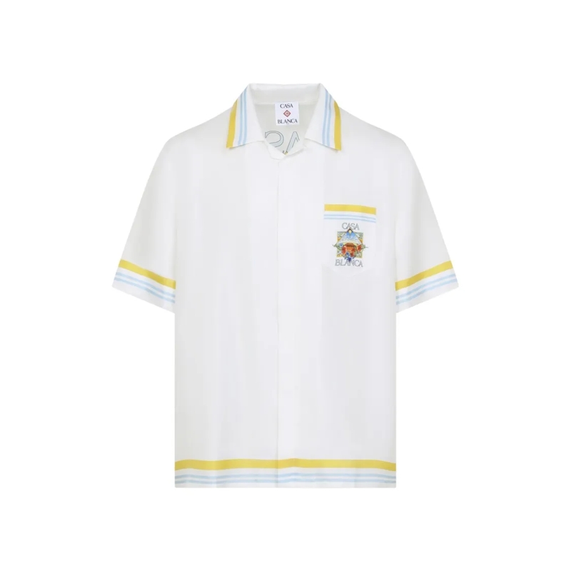 Casablanca Overhemd Silk Casual Shirt With Floral Graphic And Striped  White