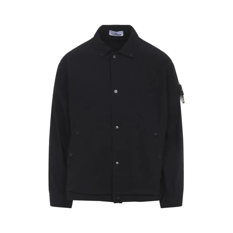 Stone Island  Minimalist Black Jacket With Classic Collar Black