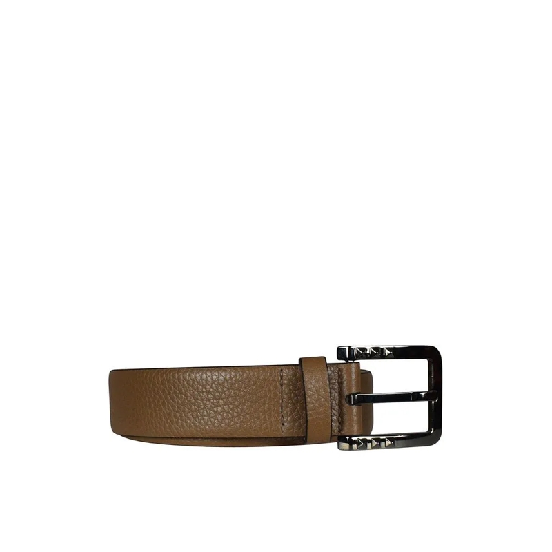 Valentino Garavani Riem Textured Leather Belt With Polished Metal Buckle Brown