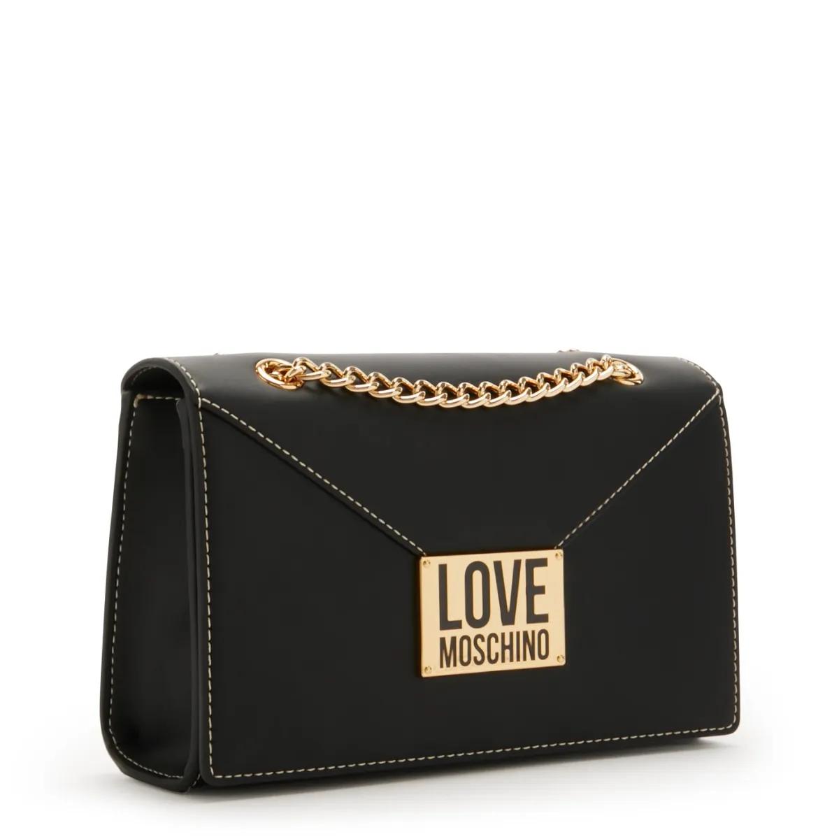 Love Moschino Zwarte Eco-leren Schoudertas met Ketting Black Dames