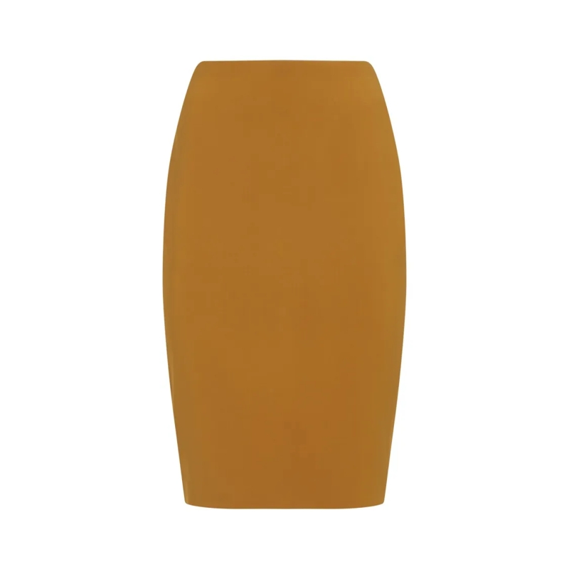 Saint Laurent Midirok High-Waisted Fitted Midi Skirt With Metallic Logo  Orange