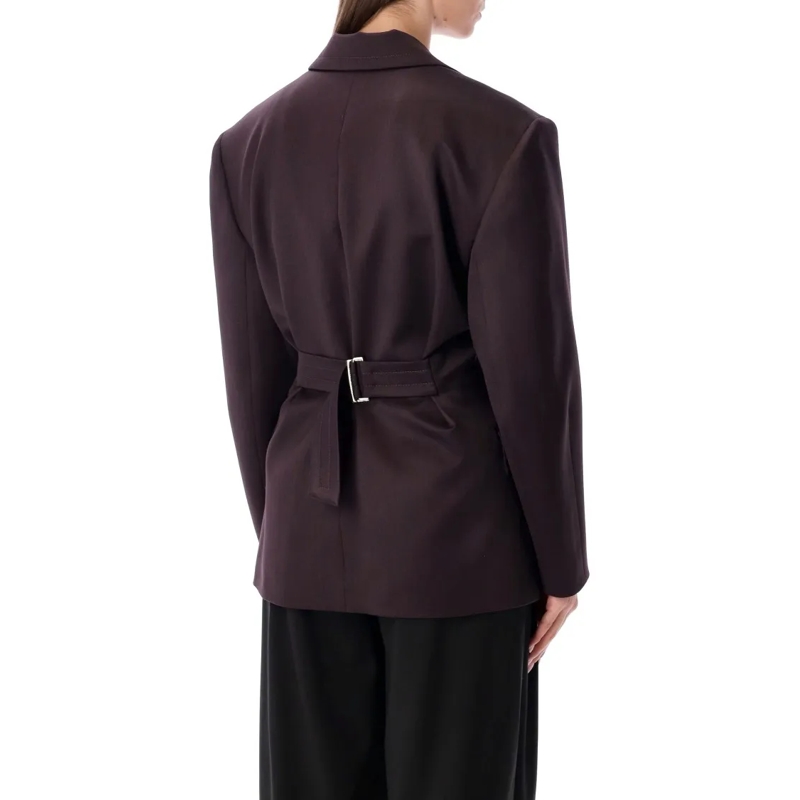 Magda Butrym Blazer Burgundy Belted Double-Breasted Blazer Burgundy