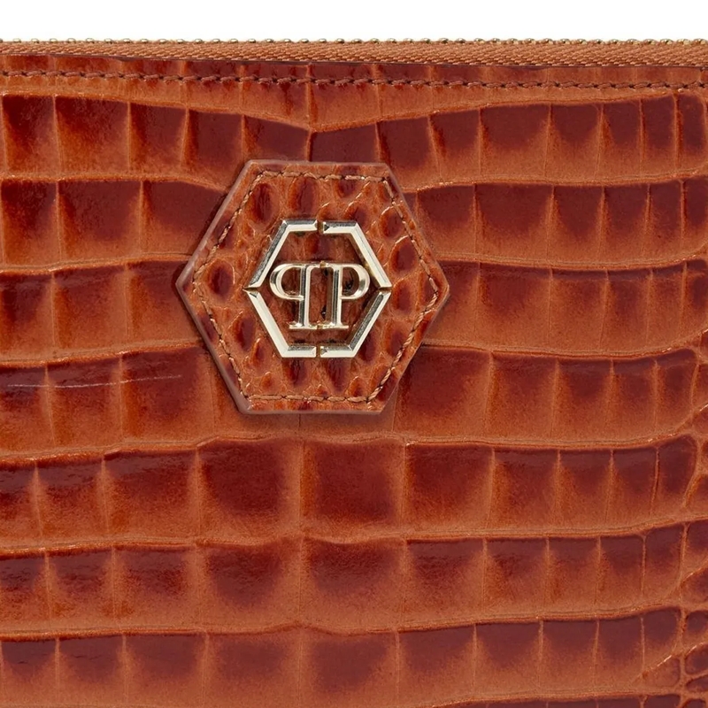 Philipp Plein Geldbörse Mid-Zip Brieftasche Cocco Crocco Geprägt braun(Image 2)