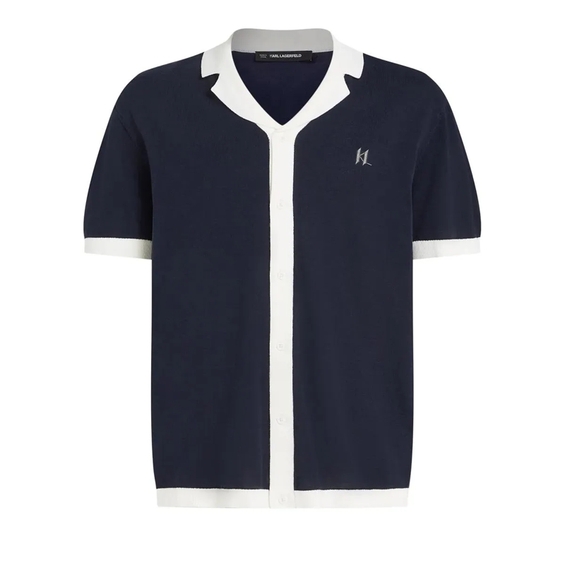 Karl Lagerfeld T-Shirt Gestricktes Polo Shirt mit Monogram Poloshirt dunkel-blau