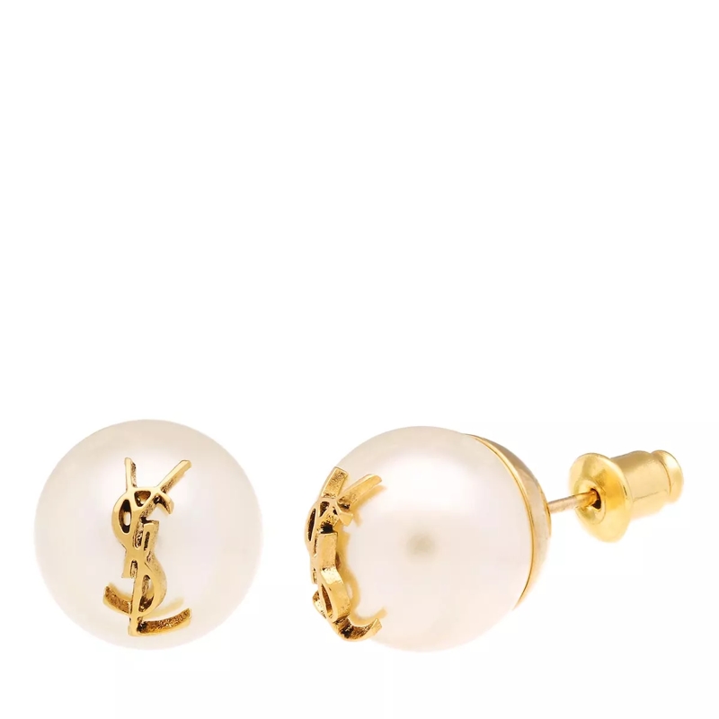 Saint Laurent Ohrstecker Cassandre Pearl Earrings Gold And Creme