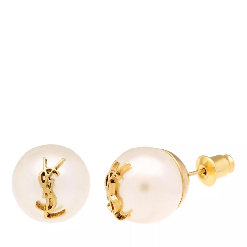Saint Laurent Cassandre Pearl Earrings Gold And Creme Stud