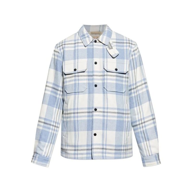Woolrich  Plaid Logo Jacket With Structured Collar White