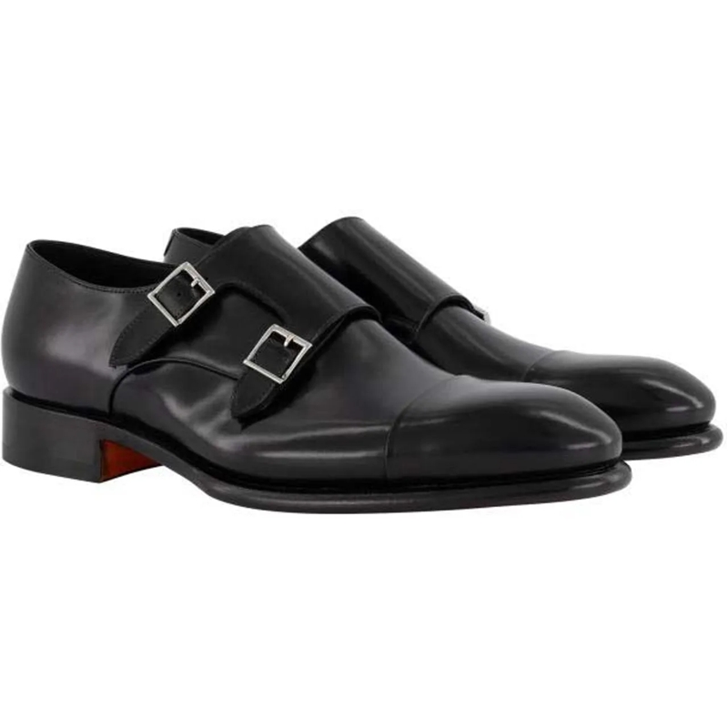 Santoni Claquettes Double Buckle Goodyear schwarz