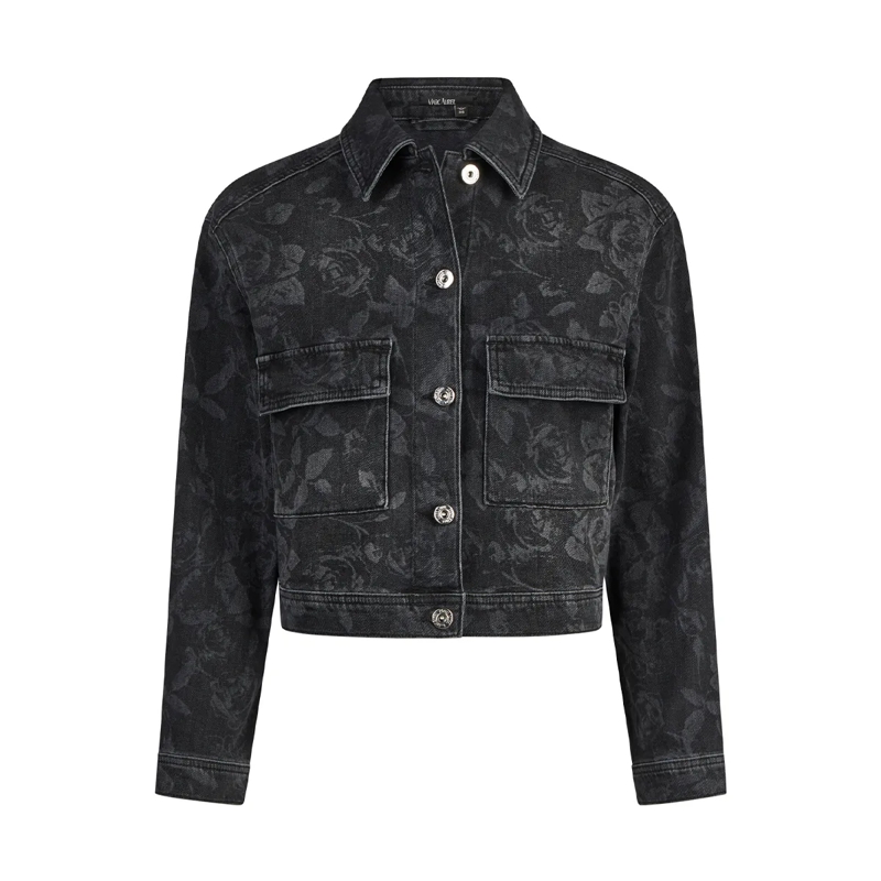 Marc Aurel Jeansjacke Black Denim Jeansjacke mit Rosenprint schwarz