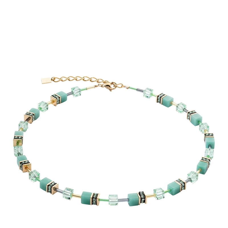 COEUR DE LION Mittellange Halskette GeoCUBE® Iconic Mono Gold Halskette grün
